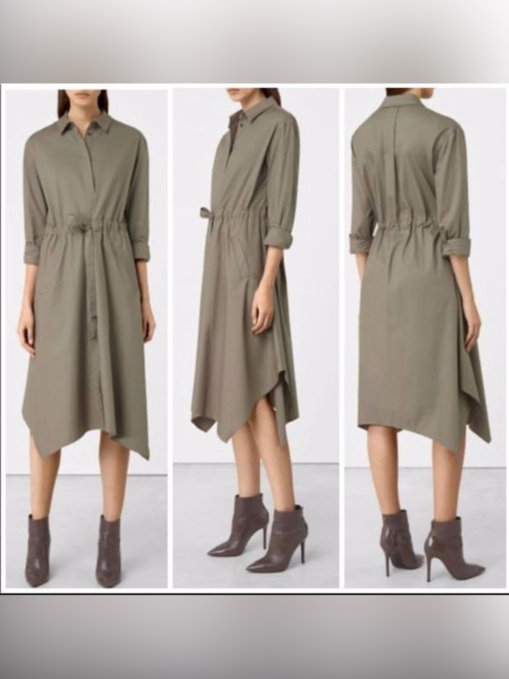 All Saints Olive Green Shirtdress size 10